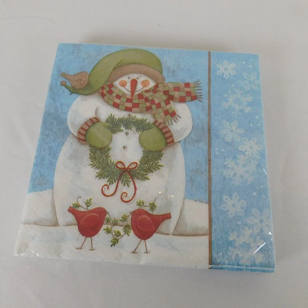 Set of 4 Snack Plates Luncheon Napkins Blue Snowman Winter Christmas Target New